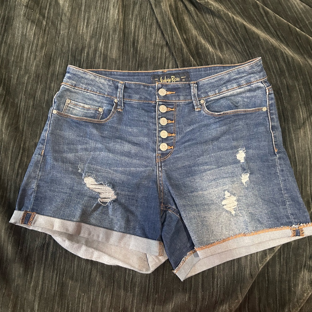 Blue Distressed Denim Shorts